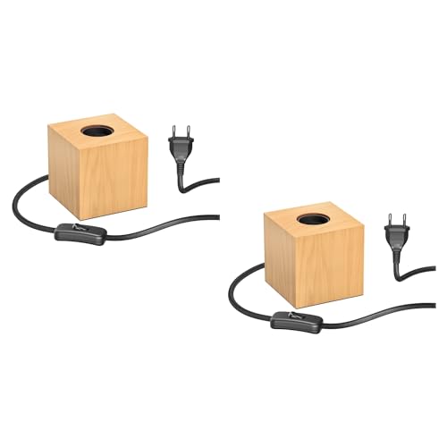 ledscom.de 2 Stück Tischlampe HITO, Schalter, Echtholz (Gummibaum), quadratisch, hellbraun, 1x E27 max. 60W von ledscom.de