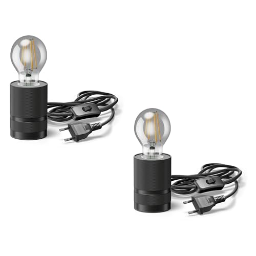 ledscom.de 2 Stück Tischlampe LITO, Schalter, schwarz, inkl. LED Lampe 370lm, extra-warmweiß von ledscom.de