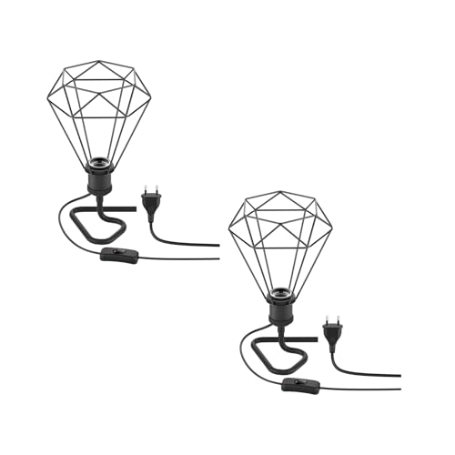 ledscom.de 2 Stück Tischlampe RETRA, Schalter, schwarz matt, E27 Fassung, Käfig-Schirm von ledscom.de