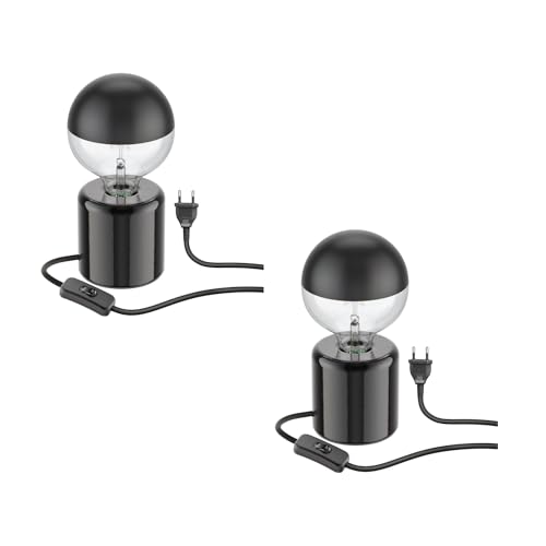 ledscom.de 2 Stück Tischlampe TIPO Porzellan rund schwarz Kugel inkl. E27 G125 Kopfspiegel Lampe warm-weiß 660lm von ledscom.de