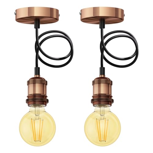 ledscom.de 2 Stück Vintage Pendelleuchte RETRA, bronze + LED Lampe gold max. 818lm, 3-Stufen dimmen, extra-warmweiß von ledscom.de