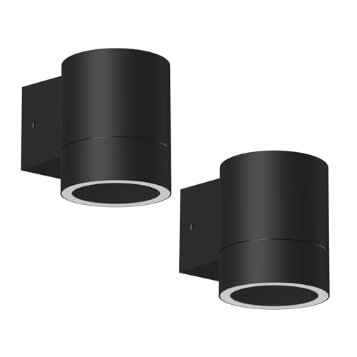 ledscom.de 2 Stück Wandleuchte BIDO für außen, Aluminium schwarz matt Downlight + LED Lampe warmweiß 3-Stufen Dimmen 541lm von ledscom.de
