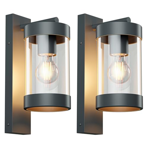 ledscom.de 2 Stück Wandleuchte LAIFA, anthrazit matt, rund, inkl. E27 Lampe, Energieeffizienzklasse A (warmweiß, 4W, 848lm) von ledscom.de