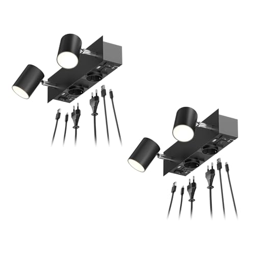 ledscom.de 2 Stück Wandleuchte WAIKA, 2-flammig, Schalter, schwarz, 2 Steckdosen, USB-C, USB-A, 2x GU10 max. 15W von ledscom.de