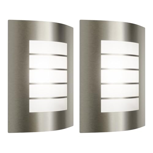 ledscom.de 2 Stück Wandleuchte ZYNO für außen, IP44, Edelstahl, edelstahl matt, eckig, 1x E27 max. 40W von ledscom.de