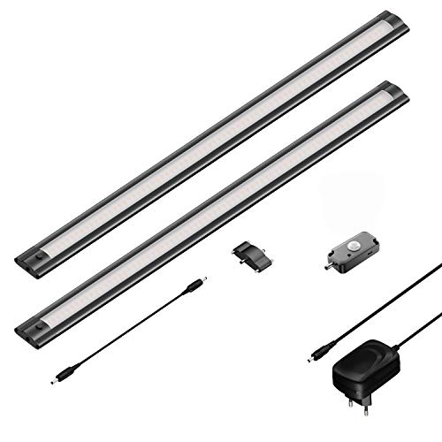 ledscom.de 2er Set LED Unterbau-Leuchte SIRIS schwarz matt mit Bewegungsmelder, flach, je 50cm, je 655lm, weiß von ledscom.de