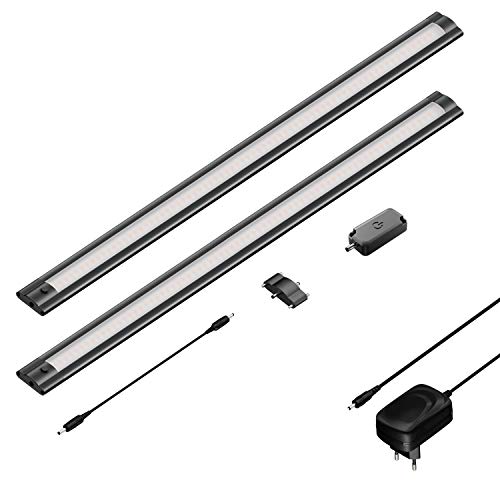 ledscom.de 2er Set LED Unterbau-Leuchte SIRIS schwarz matt mit Touch-Dimmer, flach, je 50cm, je 655lm, weiß von ledscom.de