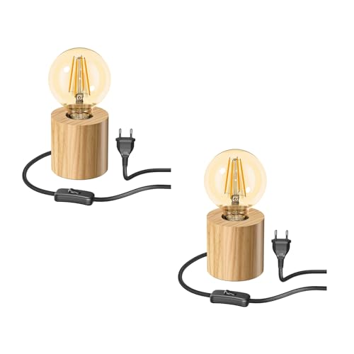 ledscom.de 2 Stück Tischlampe HITO, Holz massiv, rund, inkl. LED Lampe gold max. 818lm, 3-Stufen dimmen, extra-warmweiß von ledscom.de