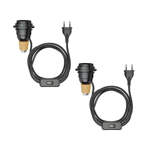ledscom.de 2 Stück Tischlampe Korkenlampe FLAKO mit Schalter und Textilkabel, schwarz, 1x E27 max. 60W, ohne Flasche, ohne Leuchtmittel von ledscom.de
