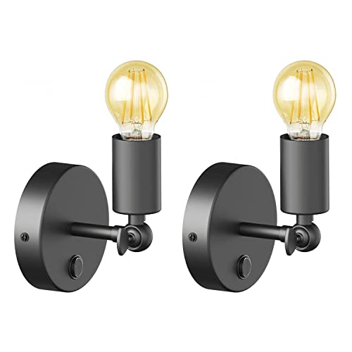 ledscom.de 2 Stück Vintage E27 Wand-Leuchte FETRO Schalter, schwarz, schwenkbar + LED Lampe gold max. 778lm, 3-Stufen dimmen, extra-warmweiß von ledscom.de
