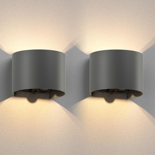 ledscom.de 2 Stück Wandleuchte RUNEL, Bewegungsmelder, für außen, anthrazit, IP65, Up & Downlight + LED Lampe 501lm, warmweiß von ledscom.de