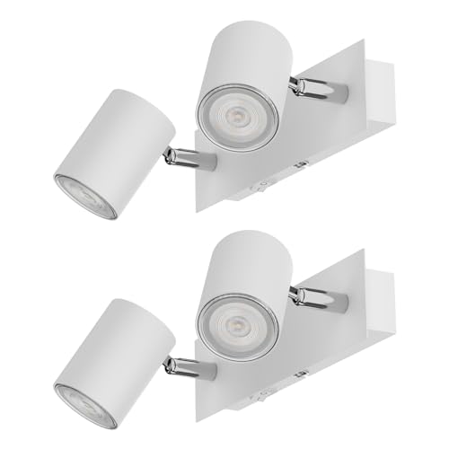 ledscom.de 2 Stück Wandspot WAIKA, zweiflammig, mit Schalter, weiß matt, inkl. GU10 LED, PAR16, warmweiß, je 6,3W, 374lm, 70°, 3-Stufen-Dimmer von ledscom.de