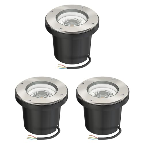 ledscom.de 3 Stück Boden-Einbauleuchte BOFU für außen schwenkbar Edelstahl rund IP67 150mm Ø inkl. 5,558W LED Lampe 535lm 30° weiß von ledscom.de