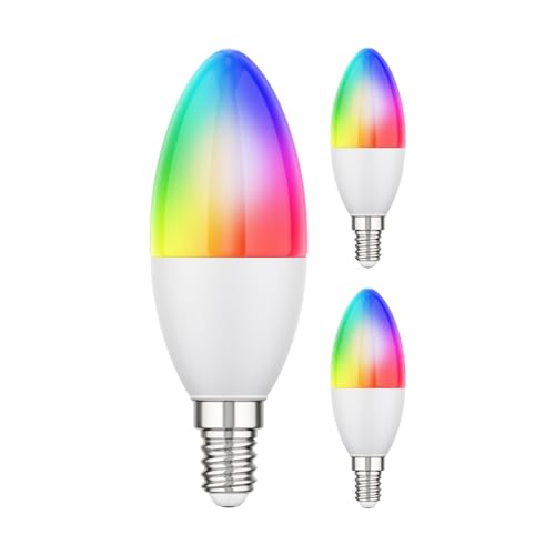 ledscom.de 3 Stück E14 LED RGB Leuchtmittel, Kerze, warmweiß - kaltweiß (2900-6400 K), 5,1 W, 572lm, Smart Home, WLAN, Alexa, matt von ledscom.de