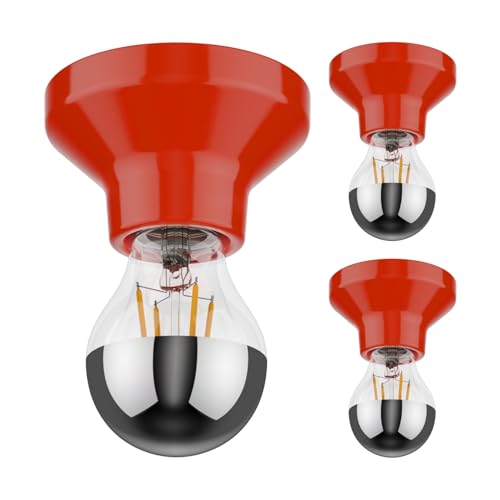 ledscom.de 3 Stück LED Deckenleuchte Elektra Porzellan rot inkl. E27 Kopfspiegel Lampe 646lm weiß von ledscom.de
