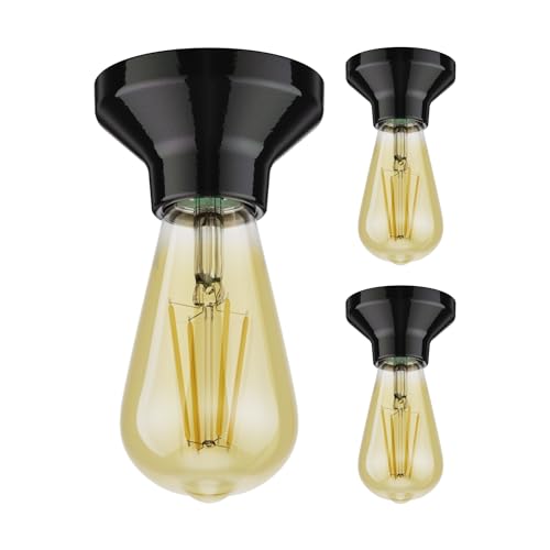 ledscom.de 3 Stück LED Deckenleuchte Elektra Porzellan schwarz, inkl. LED Vintage gold max. 814lm extra-warmweiß 3-Stufen Dimmen von ledscom.de