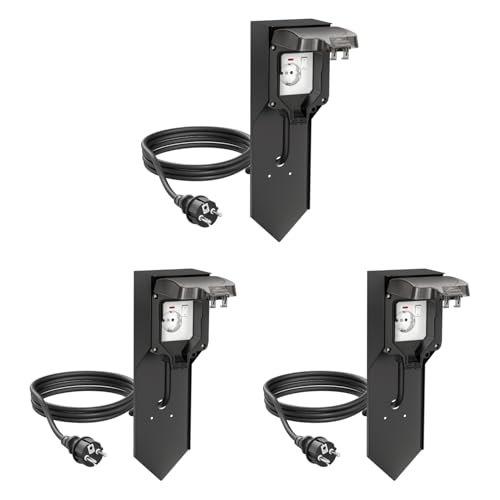 ledscom.de 3 Stück Steckdosensäule POXO mit Erdspieß und 2m Kabel für außen, IP65, 1-fach, schwarz, eckig, 40cm ledscom.de 3 Stück Steckdosensäule POXO mit Erdspieß und 2m Kabel für außen, IP65, 1-fach, schwarz, eckig, 40cm von ledscom.de