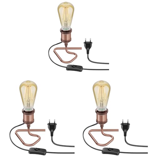 ledscom.de 3 Stück Tischlampe RETRA, Schalter, bronze + LED Lampe 814lm warmweiß von ledscom.de