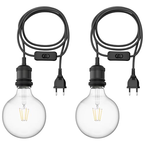 ledscom.de 3m Stoffkabel RETRA, Vintage, Stecker, Schalter, schwarz + LED Lampe je 838lm warmweiß, 2 Stk. von ledscom.de