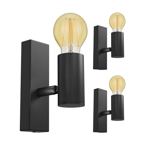 ledscom.de 3 Stück E27 Vintage Wand-Leuchte FARE, Retro, schwarz, schwenkbar + LED Lampe gold max. 778lm, 3-Stufen dimmen, extra-warmweiß von ledscom.de