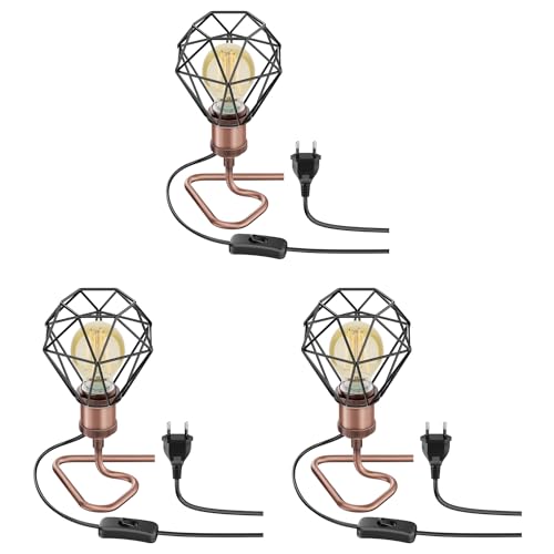 ledscom.de 3 Stück Tischlampe RETRA, Schalter, bronze; Käfig-Schirm + LED Lampe gold max. 778lm, 3-Stufen, extra-warmweiß von ledscom.de