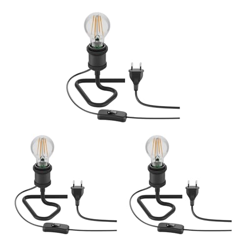 ledscom.de 3 Stück Tischlampe RETRA, Schalter, schwarz + LED Lampe 963lm warmweiß von ledscom.de