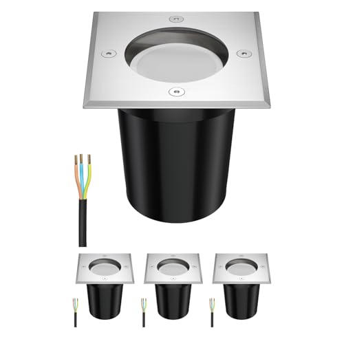 ledscom.de 4 Stück Boden-Einbauleuchte RELI für außen Edelstahl eckig IP67 inkl. LED Lampe warmweiß 3-Stufen Dimmen ohne Dimmer max.540lm von ledscom.de