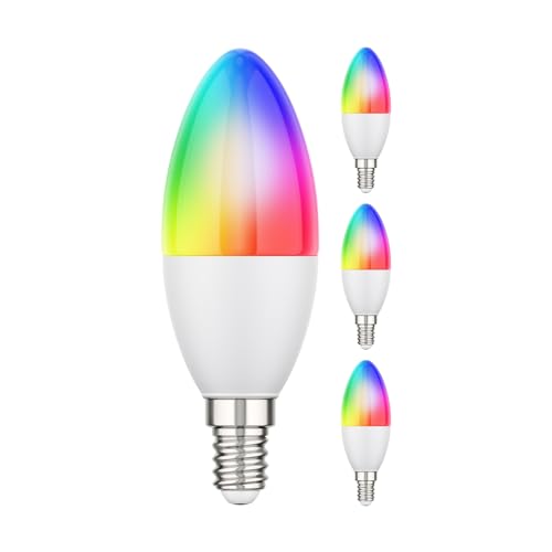ledscom.de 4 Stück E14 LED RGB Leuchtmittel, Kerze, warmweiß - kaltweiß (2900-6400 K), 5,1 W, 572lm, Smart Home, WLAN, Alexa, matt von ledscom.de
