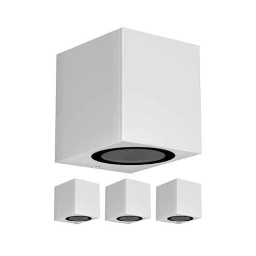 ledscom.de 4 Stück Wandleuchte ALSE Downlight für außen, weiß, Aluminium, eckig, inkl. GU10 LED Lampe (warmweiß, 2,4W, 227lm, 110°) von ledscom.de