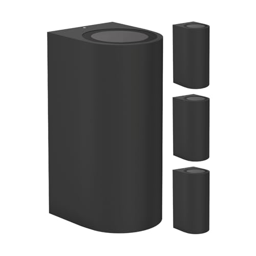 ledscom.de 4 Stück Wandleuchte ALSE Up & Downlight für außen, schwarz, Aluminium, rund, inkl. 2 GU10 LED Lampen (weiß, 10,6W, je 504lm, 44°) von ledscom.de