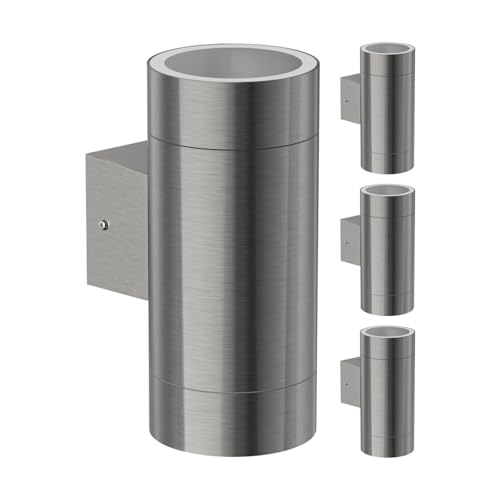 ledscom.de 4 Stück Wandleuchte BIDO für außen, Aluminium, Up & Downlight inkl. 2 GX53 LED Lampen, je 372lm warmweiß von ledscom.de