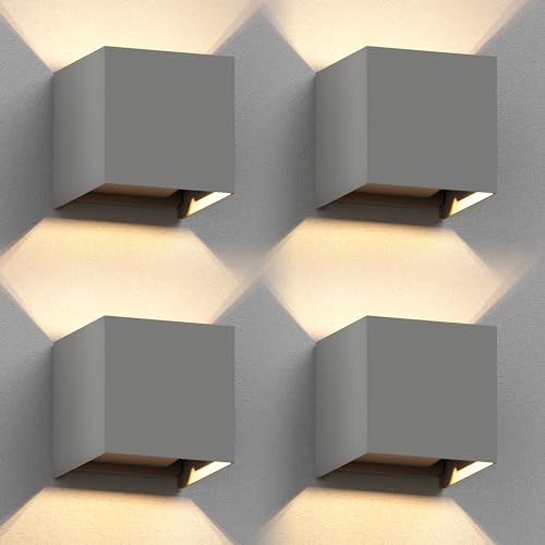 ledscom.de 4 Stück Wandleuchte CUBEL für außen, IP65, Up-/Downlight, grau matt, quadratisch, 1x G9 max. 10W von ledscom.de