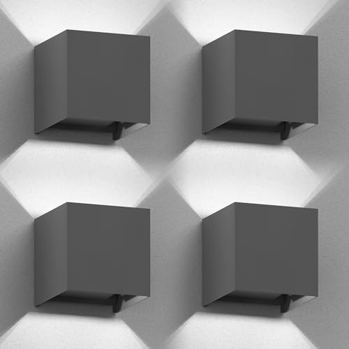 ledscom.de 4 Stück Wandleuchte CUBEL für außen, anthrazit, IP65, Up & Downlight, quadratisch + LED Lampe 596lm, weiß von ledscom.de