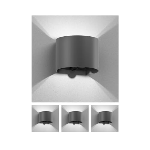 ledscom.de 4 Stück Wandleuchte RUNEL, Bewegungsmelder, für außen, anthrazit, IP65, Up & Downlight + LED Lampe 596lm, weiß von ledscom.de