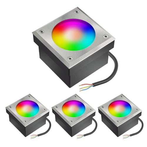 ledscom.de 4x LED Pflasterstein NEOLUM für außen, IP67, eckig, 10 x10cm, inkl. GX53 RGB Leuchtmittel, 670lm, Smart Home von ledscom.de