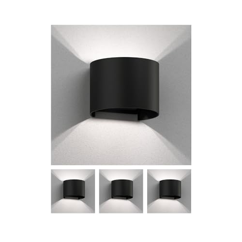 ledscom.de 4 Stück Wandleuchte RUNEL für außen, schwarz, IP65, Up & Downlight + LED Lampe 596lm, weiß von ledscom.de