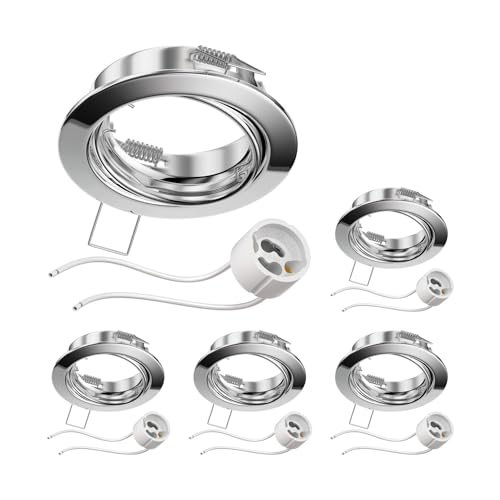 ledscom.de 5 Stück Decken-Einbaurahmen FERE Einbaurahmen chrom schwenkbar (LED/Halogen/GU10/MR16/PAR16/50mm) inkl. GU10 Fassung von ledscom.de