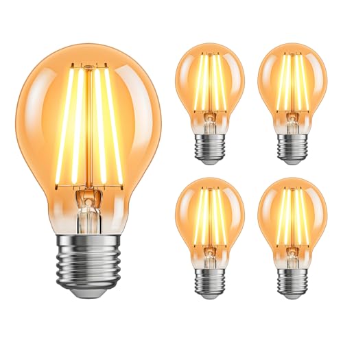 ledscom.de 5 Stück E27 LED Leuchtmittel, A60, extra warmweiß (2400 K), 7 W, 778lm, 3-Stufen-Dimmer, goldfarben von ledscom.de