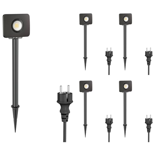 ledscom.de 5 Stück LED Gartenstrahler Wega mit Erdspieß und 40cm Sockel für außen, schwarz, 28,005W, 2361lm, warm-weiß von ledscom.de