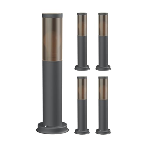 ledscom.de 5 Stück Pollerleuchte PORU anthrazit für außen, Rauchoptik, inkl. E27 Lampe, Energieeffizienzklasse A, gefrostet (warmweiß, 4W, 935lm) von ledscom.de