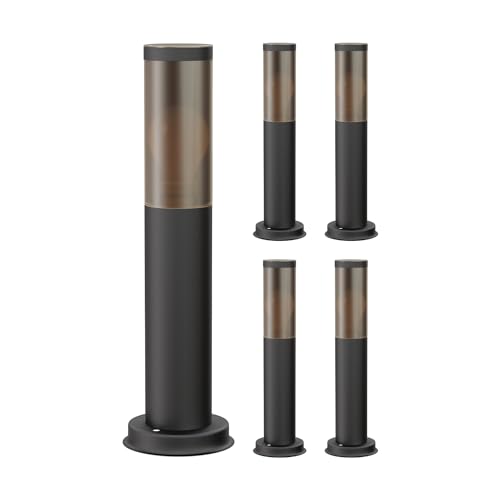ledscom.de 5 Stück Pollerleuchte PORU schwarz für außen, Rauchoptik, inkl. E27 Lampe, Energieeffizienzklasse A, gefrostet (warmweiß, 4W, 935lm) von ledscom.de