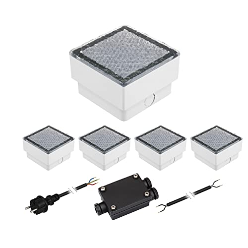 ledscom.de 5er-Set LED Pflasterstein CUS Bodenleuchte für außen, blau, IP67, 230V, 10x10cm von ledscom.de