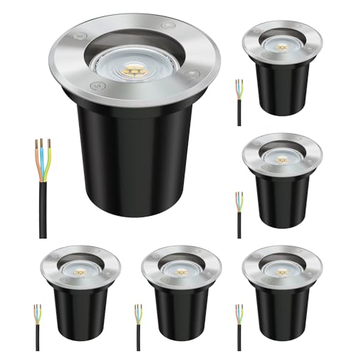 ledscom.de 6 Stück Boden-Einbauleuchte BOLI für außen Edelstahl rund IP67 108mm Ø inkl. LED Lampe (warmweiß, 5,4W, 510lm, 50°) von ledscom.de