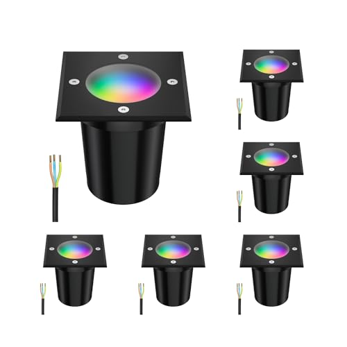 ledscom.de 6 Stück Bodeneinbauleuchte RELI für außen, IP67, schwarz, gefrostet, eckig, 11 x 11cm inkl. LED RGB Lampe, smart 473lm von ledscom.de