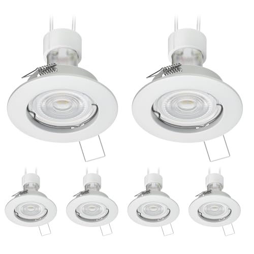 ledscom.de 6 Stück Decken-Einbaustrahler FERE Einbaurahmen weiß matt GU10 LED Lampe 510lm 50° warmweiß von ledscom.de