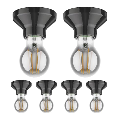 ledscom.de 6 Stück Deckenleuchte Elektra Porzellan schwarz + LED Lampe 370lm, extra-warmweiß von ledscom.de