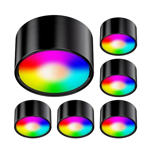 ledscom.de 6 Stück GX53 Porzellan Aufbauleuchte KLU rund schwarz 91mm Ø + RGB Leuchtmittel warmweiß - kaltweiß (2900-6200), Smart Home von ledscom.de