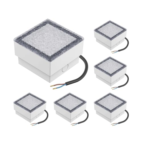 ledscom.de 6 Stück LED Pflasterstein Bodeneinbauleuchte CUS für außen, IP67, eckig, 10 x 10cm, kaltweiß von ledscom.de
