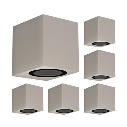 ledscom.de 6 Stück Wandleuchte ALSE Downlight für außen, grau, Aluminium, eckig, inkl. GU10 LED Lampe (warmweiß, 7,6W, 1103lm, 33°) von ledscom.de