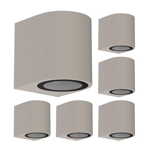 ledscom.de 6 Stück Wandleuchte ALSE Downlight für außen, grau, Aluminium, rund, inkl. GU10 LED Lampe (warmweiß, 2,4W, 227lm, 110°) von ledscom.de